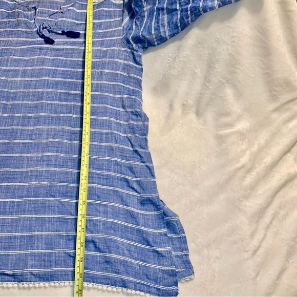 Tunic Top S / XS Fresh Produce Blue White Embroidered Detail Viscose Ties - Picture 12 of 16